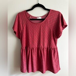 Pink Lily Smocked Blouse – Size Small – Mauve Dark Pink Short Sleeve Top